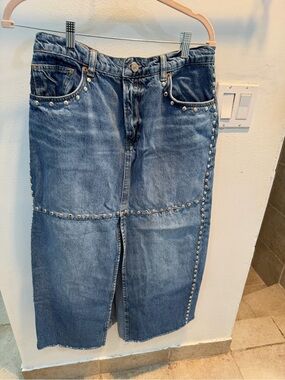 Reformation Jean Studded Denim Maxi Skirt